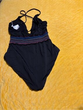 Bar lll Size M Black One-Piece Swimsuit with Multicolor Smocked Waist #9